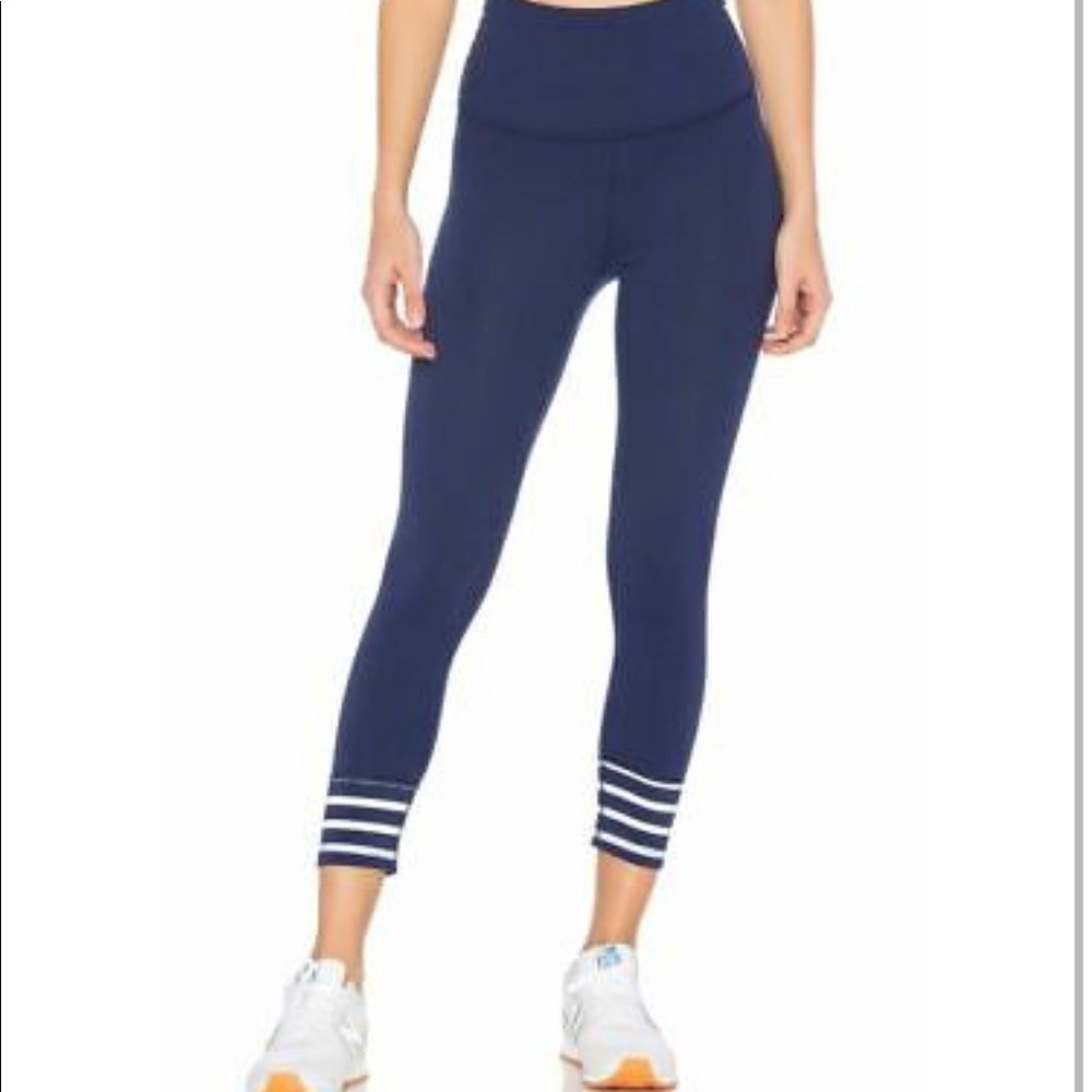 Kate Spade x Beyond Yoga sailing stripe high waisted capri legging navy